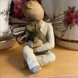 Angel Figurine with Dog - White and Brown “ Angel of comfort “